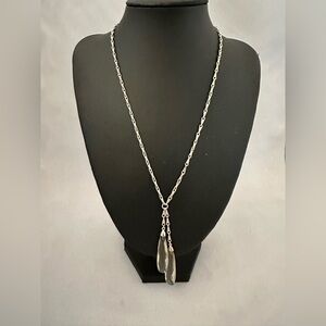 Anne Klein silver tone lariat style necklace with glass drops